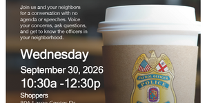 Coffee Cup with Police Badge Inviting Community to Coffee Club Event