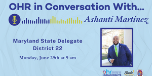 Light blue flyer featuring image of Ashanti Martinez and event title in dark blue, including date and time of virtual event