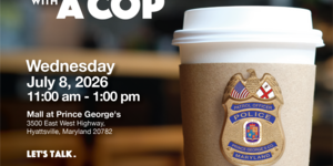 Coffee Cup with Police Badge for July 8 Meeting in Hyattsville Maryland