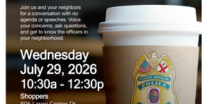 Coffee Cup with Police Badge Inviting Community to Free Event