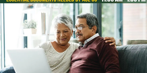 Elder Law Day graphic with couple sitting at a computer