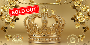 Golden Seniors Ball with gold and while gradient background, gold-colored flower borders, and sold out box