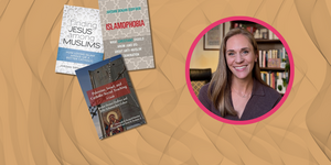 OHR in Conversation flyer with brown background, featuring a headshot of Jordan Denari Duffner, a white woman with long hair, and three book jacket covers