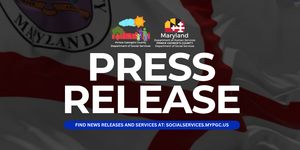 Press Release in bold white text over waving Prince George's County flag in background with low exposure 