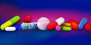 A pile of colorful prescription drugs