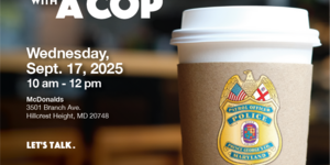 Coffee Cup with Police Badge Inviting Community to Coffee Club Event