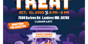 Truck or Treat event Friday Oct. 31 from 6:00-8:00 pm. Image car in graveyard with pumpkin and candy.
