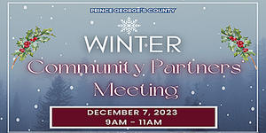 Winter Community Partners' Meeting, snow and holly background