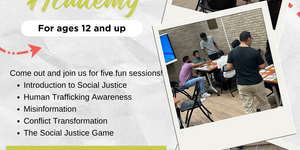 Youth Leadership Academy flyer featuring three images of people sitting in a circle as well as text that outlines the dates and sessions for the October YLA