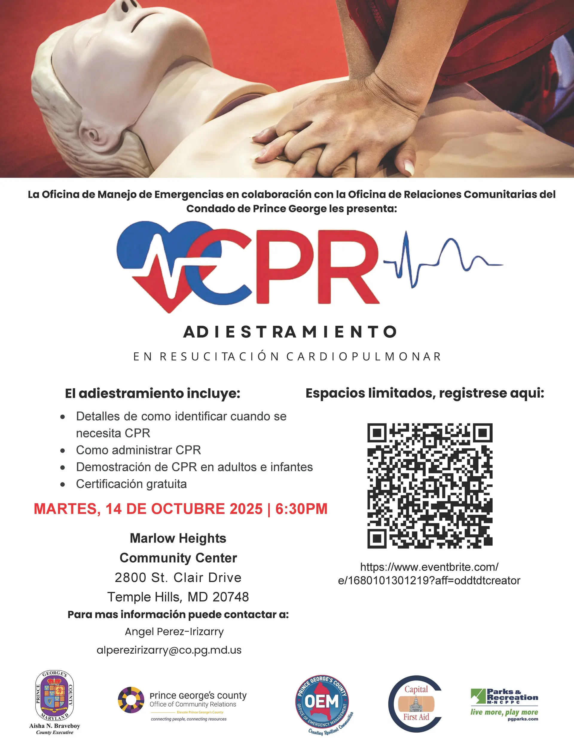 Spanish Speaking CPR Training Flyer 10-14-2025